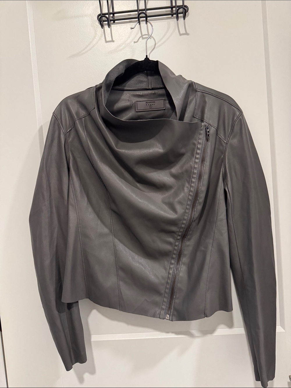 Blanknyc  Women's Gray Draped Asymmetrical Leather Jacket size s